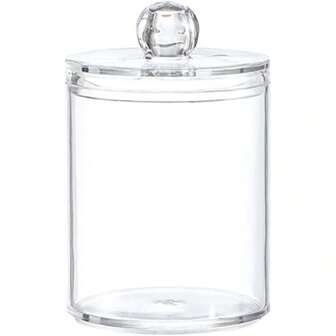 单件装亚克力棉签收纳盒带盖分配器，浴室药罐套装，梳妆台化妆品收纳整理套装，12盎司