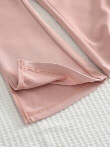 2件套幼儿女童休闲条纹翻领长袖上衣和纯色喇叭裤套装，春秋季 - 淺粉色 - 查看 9