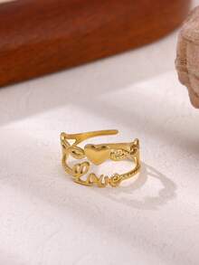 Heart Cubic Zirconia Rings For Womenl Gold Color Stainless Stee Ring Wedding Band Couple Jewelry Freeshipping Items - Yellow Gold - View 3