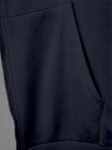 新款基础款藏蓝色拉链连帽抽绳宽松卫衣，女款，秋冬款 - 藏蓝色 - 查看 4