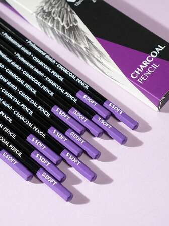 12支装炭笔套装，包含特软/软/中/硬/素描炭笔，绘画铅笔，经久耐用，适用于绘画、素描、阴影等，是美术用品的理想之选，适合艺术家和初学者，也是节日礼物。