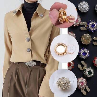 3 Pcs Rhinestone Button Covers, Cufflinks For Women, Crystal Button Detachable Clip On Button Covers Shirt Sleeve Button For Women Blouses Sparkly Button Covers For Clothing Decorative