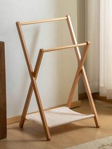 1 pièce Porte-vêtements pliable et compact en bambou pour usage domestique, porte-serviettes, porte-manteau multifonction, étagère de rangement, penderie autoportante, solution de rangement multifonctionnelle pour la chambre à coucher et le salon, conception sans bavure pour protéger les vêtements, étagère à chaussures et étagère de rangement simple