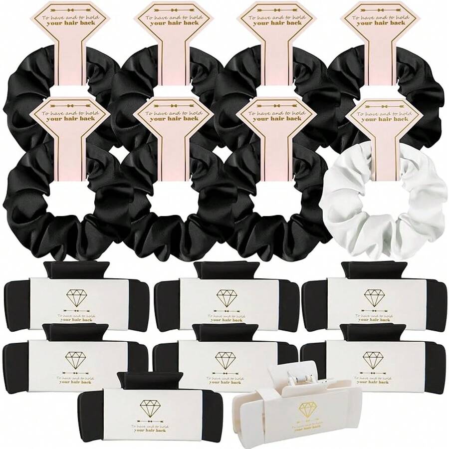 Bridesmaid Scrunchies Proposal Gifts 41 Inch Square Set Of 8 Bachelorette Hair Claw Clips Ideas Bridal Shower Wedding Party Favors (24pcs Dusty Blue)Valentine's Day JOW5 - 16件套 黑白 - 查看 1