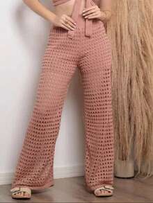 Women's Beach Wide Leg Pants With Shorts High Waist Knit Summer Autumn Spring Fashion Pool Parties - Desnudo - Ver 1