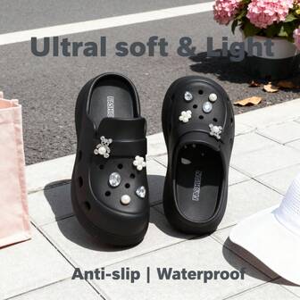 ASOFTER Women's Cartoon Cute Rhinestone Bear Design Casual Slip-On Sandals, Suitable For Outdoor & Indoor Wear, Thick Sole, Non-Slip, Beach Shoes, Christmas Gift