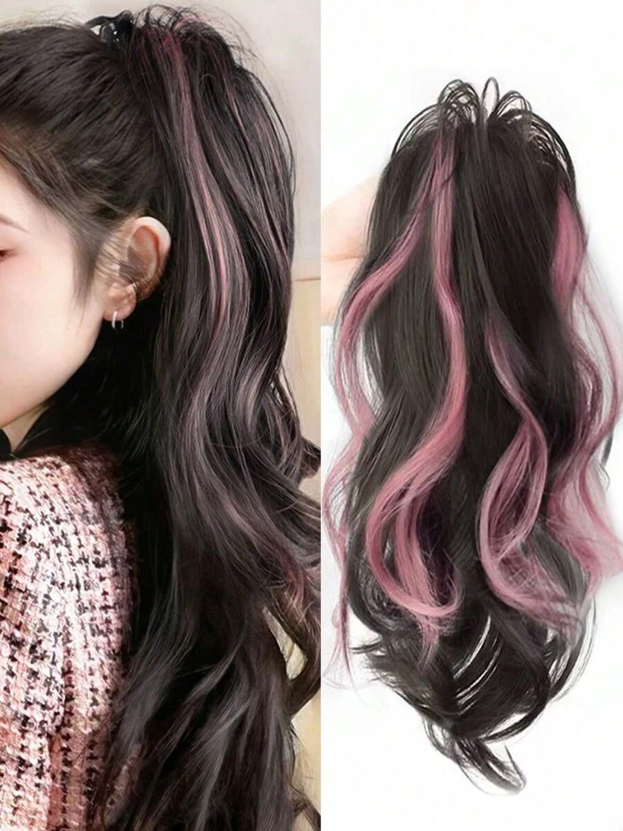 Synthetic Wig Female High-Gloss Pink Ponytail Braided Long Hair Hairstyle Half High Ponytail Braided Wig Hair. - Multicolor - View 1