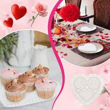 100pcs White Paper Lace Doilies, Disposable Paper Placemats, Decorative Disposable Placemats, Bulk, Suitable For Desserts, Fried Foods, Wedding Tableware Decor, Cake Packaging - Round/Oval/Rectangular/Heart Shaped - White - View 8