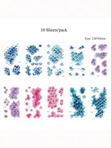 10pcs/Pack Waterproof Temporary Tattoos For Women, Realistic Mermaid Fish Scale Tattoo Sticker Performance Fake Tattoo Body Art - Multicolor - View 7