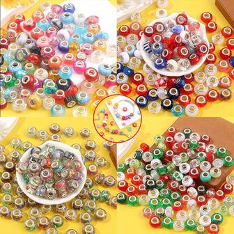 3/17/37颗多色树脂欧式花园珠，椭圆珠及各种珠子组合，隔珠，欧式大孔珠，圣诞倒计时惊喜大孔珠礼物，可用于DIY笔形项链、耳环、脚链、钥匙扣、背包链、手链，适用于圣诞节、感恩节、万圣节派对、情人节、母亲节、独立日、返校季、新年、生日礼物、装饰配件