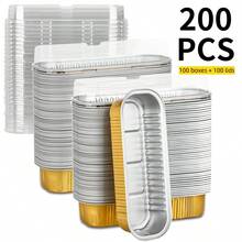 200PCS Mini Aluminum Foil Loaf Pans With Lids (100 Pans + 100 Lids) 6.8oz Rectangular Baking Containers, Disposable Mini Cake Pans Muffin Liners. Cheesecake Cups For Desserts Flans Pudding Breads. Ideal For Picnics Weddings Graduation Party Food Display - Gold - View 1