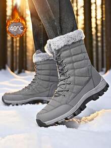 Men's Outdoor Hiking Boots, Thick Sole Mid-Calf Thermal Lined Warm Snow Boots, Plus Size 39-47