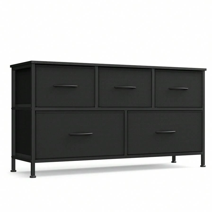 SONGMICS Dresser For Bedroom, Chest Of Drawers, Steel, MDF, 5 Non-Woven Fabric Drawers, Storage Organizer Unit, Closet, Entryway, Ink Black And Ebony Black - 黑色 - 查看 1