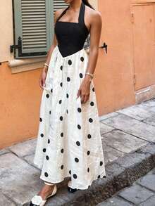 Women's Polka Dot Dress, Elegant Romantic Bohemian Tie Waist Vacation Dress For Spring/Summer, Afternoon Tea, Music Festival, Beach - Multicolor - View 4