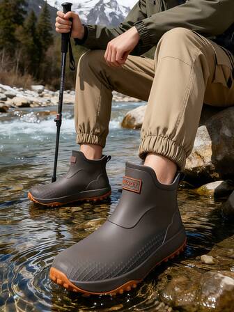 1双成人短款雨靴，男女通用防水防滑保暖鞋，适合秋冬季户外活动、园艺、洗车等。