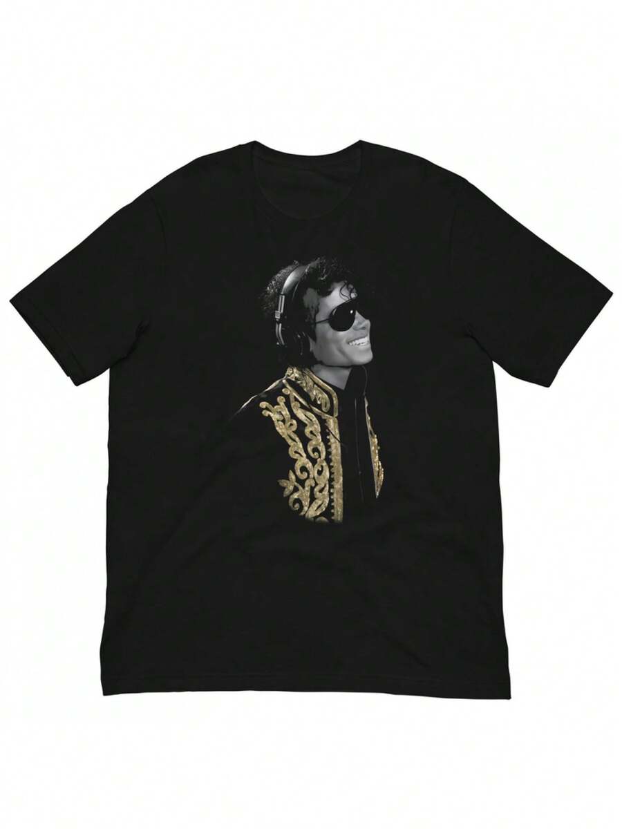 King Of Pop Graphic T-Shirt - Heavyweight 100% Unisex Adult Tee With Iconic Thriller Album Jacket Design & Signature Pose - Soft Breathable Round Neck Casual Shirt Men & Women - All-Season Comfort, Machine Washable Apparel - 黑色 - 查看 1