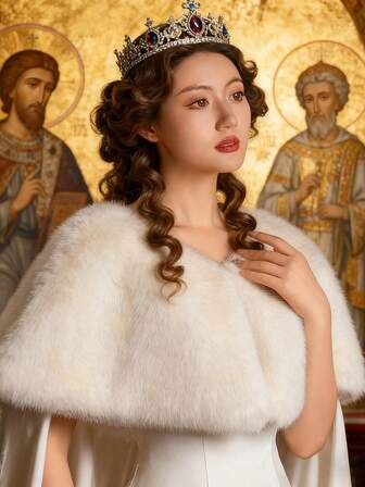 1pc Fashionable & Elegant Faux Rabbit Fur Thick Bridal Shawl, Luxurious Decorative Outerwear Shawl, Perfect Christmas Gift