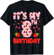 Kinder 8 Jahre alt Erdbeer Geburtstagsmädchen Süßes Obst 8. T-Shirt Damen T-Shirt Grafik-T-Shirts Crop Tops Outfits Tops T-Shirt - Schwarz - Übersicht 2