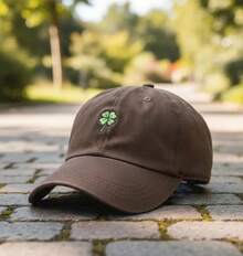 Unisex Adjustable Minimalist Clover Dad Hat Vintage Figure Cotton Embroidered Cap - Màu nâu cà phê - Xem 4
