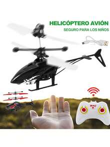 Juguete Volador LED para Niños - Helicóptero RC Shark Glow Spin, Dron Manual Recargable (Negro) - Negro - Ver 3
