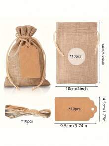 1/30/75/90 pièces (10/25/30 pièces Sacs cadeaux en lin + 10/25/30 pièces Cartes + 10/25/30 pièces Cordons) Sacs cadeaux en lin premium avec cordons et étiquettes - 4x6 pouces, réutilisables, convenant pour les cadeaux de mariage, les sacs à bijoux de fête, les bricolages de Noël, idéal pour Noël - Multicolore - Voir 3