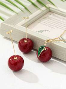 Lindos Aretes Y Collar Con Decoración De Cerezas - Rojo - Ver 14