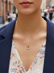 1件简约珍珠链天使吊坠项链，适合女性日常、约会、派对和度假佩戴 - 金黃色 - 查看 4