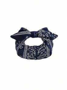 Women's Bohemian Style Paisley Print Headband - Elastic Bow Women's 2025 Anti Slip Headband - Wide Bow Retro Cute Headband Hair Accessory - 藍色 - 查看 2