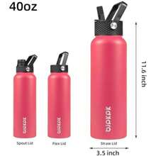 BJPKPK - Botellas de agua aisladas con tapa de popote, termo frío y caliente de 22 onzas, botella de agua de metal de acero inoxidable con 3 tapas, termo reutilizable, tazas, tazas para uso diario(1.2 Litros ROSA ROSA) - Multicolor - Ver 2