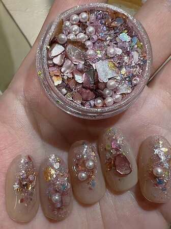 1 Box Nail Art Sequins Shell Flakes Partial Ultra-Thin Glitter Crushed Crystal High-End Jewelry Box, Korean Style Nail Sequin Decorations