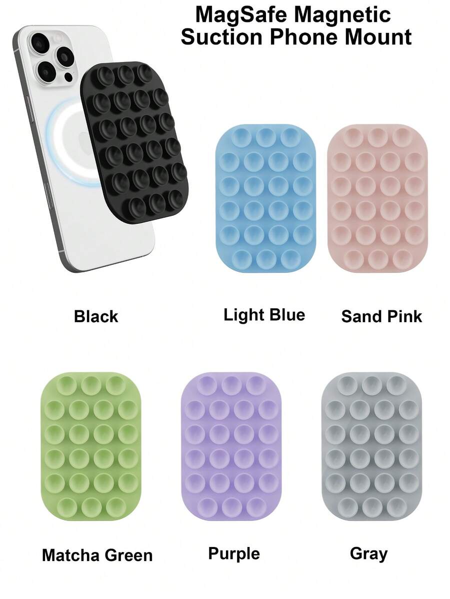 硅胶吸盘支架套装，1个硅胶纯色磁性吸盘手机支架，适用于Magsafe免提自拍支架，直播情人节礼物 - 彩色 - 查看 1