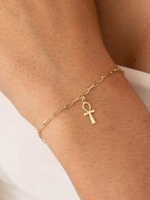 18K Gold Ankh Bracelet For Women,Golden Egyptian Jewelry,Dainty Ankh Pendant Bracelet, Ancient Egyptian Chain Bracelet,Protection Cross Bracelet,Women's Stainless Steel Jewelry Gift For Her - Gold 2 - View 4
