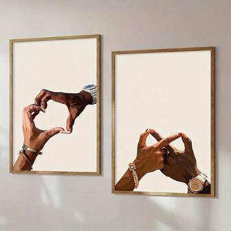 1张现代简约浪漫爱情海报，心形手图案设计，适用于卧室、客厅、办公室、情人节装饰、情侣墙饰，风格优雅，高品质印刷，艺术工艺，家居装饰