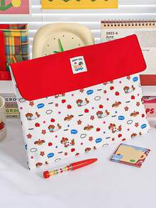 1个红色苹果狗图案A4学生文件袋，大容量按扣式文件收纳包，可存放计算器、笔记本和笔 - 适合学校、办公室和旅行 - 适合学生、专业人士、男士和女士，学校文具收纳盒，多功能收纳盒，铅笔盒 - 彩色 - 查看 11