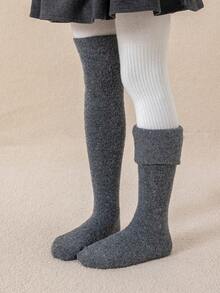 1双/3双装儿童加厚羊毛混纺过膝袜，黑白配色，女童保暖冬季长袜