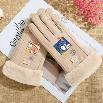 Warner Bros 1 双汤姆和杰瑞保暖手套，情侣冬季手套 - 触屏兼容，加厚五指设计，保暖舒适，卡通可爱图案，适合户外活动、学生、骑行、休闲风格，涤纶材质，户外手套，趣味设计，耐用手套