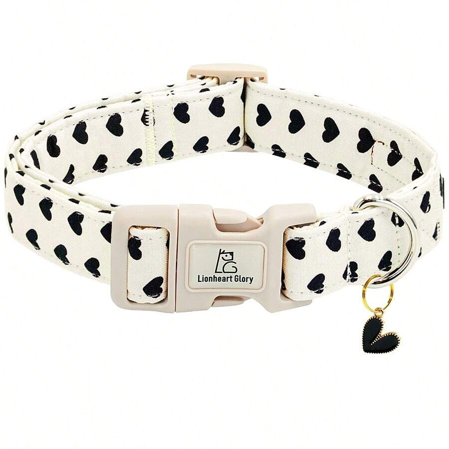 Lionheart Glory Valentine's Dog Collar Hearts Print Dog Collar For Cute Dog Collars Spring Female Male Pet Gift - White - View 1