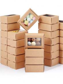 12/6pcs Soap Boxes For Homemade Packaging, Small Kraft Paper Snack Boxes With Window Display, For Candy, Bread, Soap Making, 3.7 X 2.6 X 1.4 Inches (Brown)