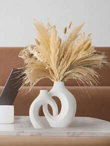 Bohemian Style Geometric Circular Vase, Available In Multiple Colors, Couple Set Vases, Matte Modern Art Design - Perfect For Living Room Or Creative Spaces For Interior Designers And Art Enthusiasts, Can Be Used To Showcase Dried Flowers Or Artistic Floral Arrangements, Unique Housewarming Or Design Gift Home Decor, Art Piece Set - White - View 4