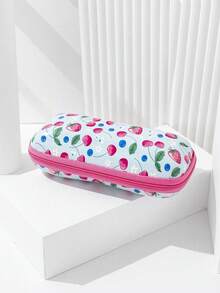 可爱水果印花便携式眼镜盒，卡通草莓、樱桃、蓝莓图案硅胶防压太阳镜保护套 - 彩色 - 查看 3