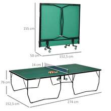 SPORTNOW Indoor Table Tennis Table With Wheels, Folding Table Tennis Table, Table Tennis Set With 2 Table Tennis Rackets, 3 Balls, Steel, Green
