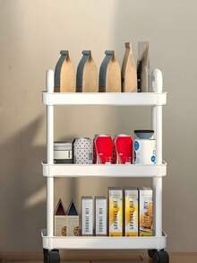 1pc Plastic Multi-Tier Rolling Cart, Mobile Storage Rack For Snacks, Kitchen, Bedroom, Bathroom And Office Kitchen Items Kitchen Accessories Kitchen Tools - Multicolor - View 7