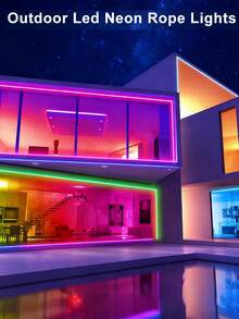 16-100ft Neon LED Light Strip, Suitable For Room Decoration, RGB LED Light Strip With Remote Control, Outdoor Use, Flexible Neon Rope Light, Suitable For Bedroom Decoration, Living Room, Gaming, Halloween Party Decoration - 彩色 - 查看 9