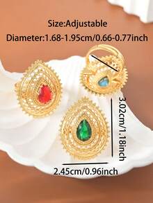 1 Pc Vintage-Inspired, Luxurious Palace-Style Hollow Cubic Zirconia Ring For Women, Featuring A Wide Band With Water Drop/Pear-Shaped Design. This 18K Gold-Plated Adjustable Ring Is The Perfect Accessory For Banquets, Gatherings, And Parties, And Makes An Ideal Gift For Female Friends.