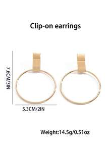 簡約時尚金銀電鍍幾何大圓形無耳洞夾式耳環，適用於無耳洞女性大空心耳夾珠寶 - 耳環 - 查看 4