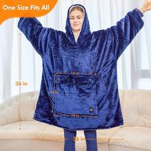 Heated Wearable Blanket Hoodie, 3 Heat Settings Oversized USB Heated Hooded Blanket Adult Without Bank, Cozy Warm Heated Hoodie Blanket Sweatshirt With Pocket And Sleeves - Blue - View 5