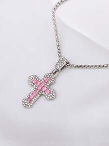 1-5 piezas Elegantes collares con colgante de cruz, joyería de estilo hip hop unisex, accesorios de moda europeos y americanos, adecuados para declaración de moda - Multicolor - Ver 6