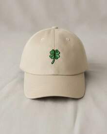 Unisex Adjustable Minimalist Clover Dad Hat Vintage Figure Cotton Embroidered Cap - 米色 - 查看 2