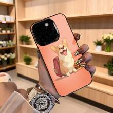 Funda para telefono con diseño de perro corgi color coral con estampado de perro con mochila y hamburguesa para uso diario y regalo Aplicable a los teléfonos de la serie Apple y Galaxy - Blanco - Ver 4