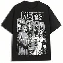 Misfits Black & White Illustration Print-Shirt, 220g Cotton Unisex Tee With Casual Graphic Design, Comfortable Versatile Fit Streetwear And Daily Casual Style Duluth Trading - 黑色 - 查看 7